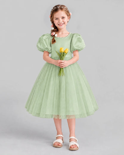 Sage Green A-line Girls Formal Dresses Front