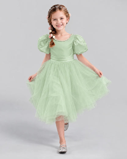 Sage Green A-line Girls Formal Dresses Pose