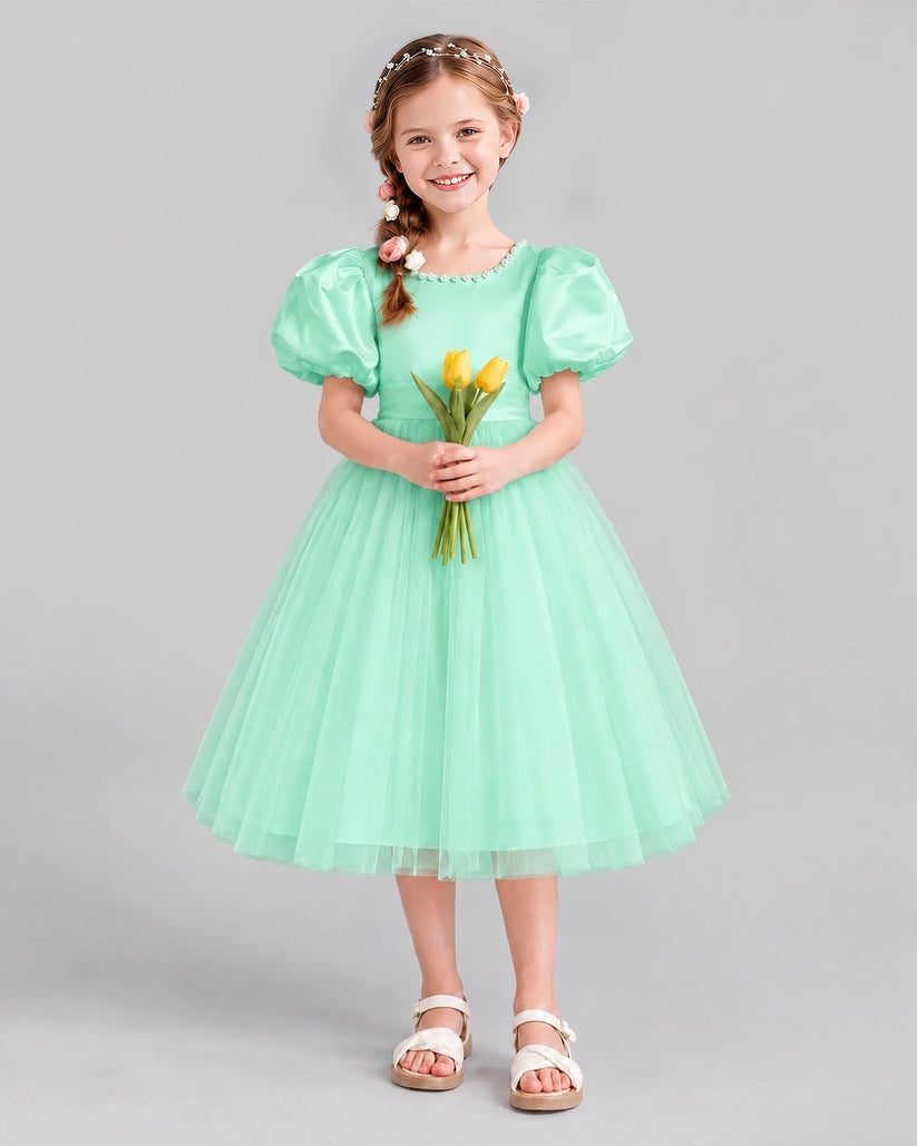 Turquoise A-line Girls Formal Dresses Front