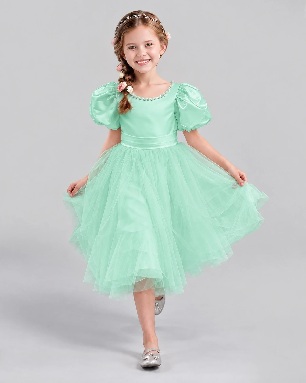 Turquoise A-line Girls Formal Dresses Pose