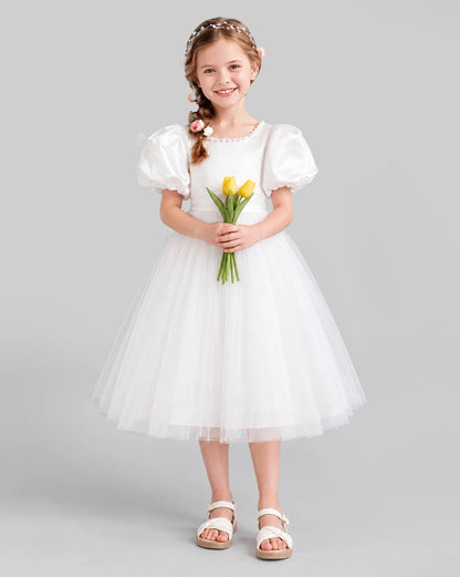 White A-line Girls Formal Dresses Front