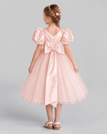 Blush Pink A-line Girls Formal Dresses Back
