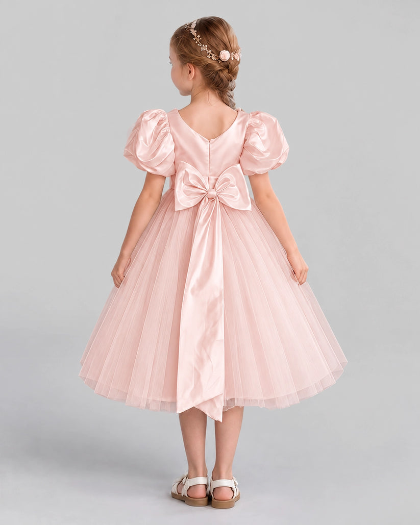 Blush Pink A-line Girls Formal Dresses Back