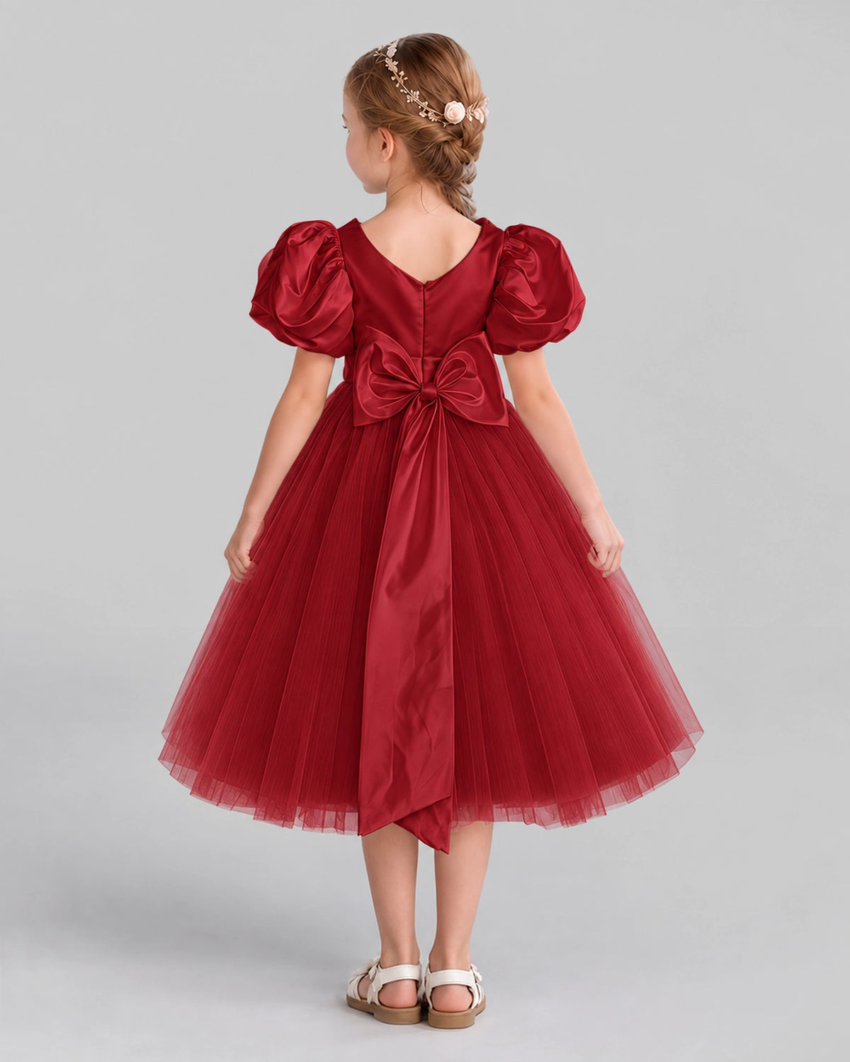 Burgundy A-line Girls Formal Dresses Back