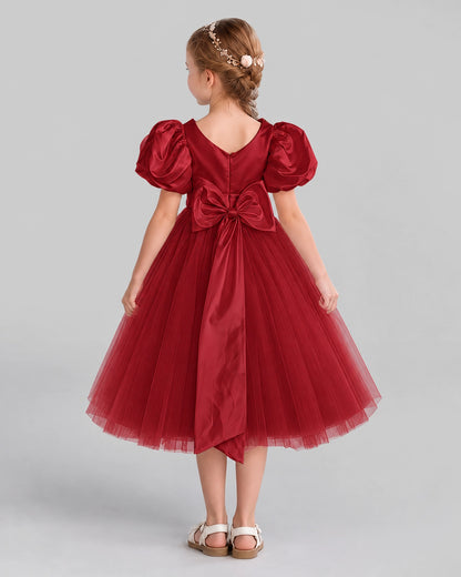 Burgundy A-line Girls Formal Dresses Back