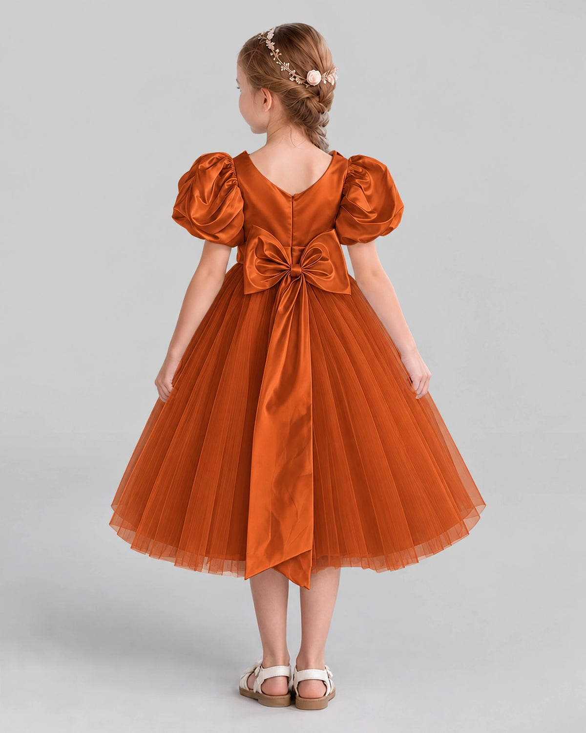 Burnt Orange A-line Girls Formal Dresses Back