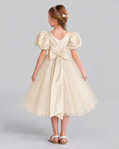 Champagne A-line Girls Formal Dresses Back
