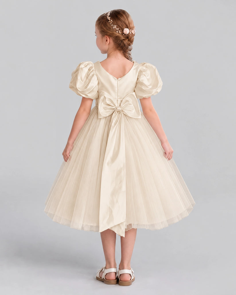 Champagne A-line Girls Formal Dresses Back