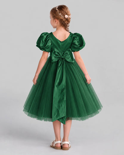 Dark Green A-line Girls Formal Dresses Back