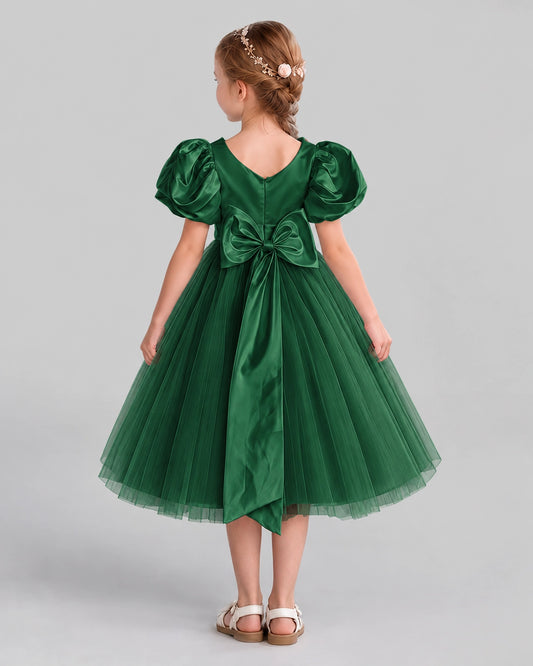 Dark Green A-line Girls Formal Dresses Back