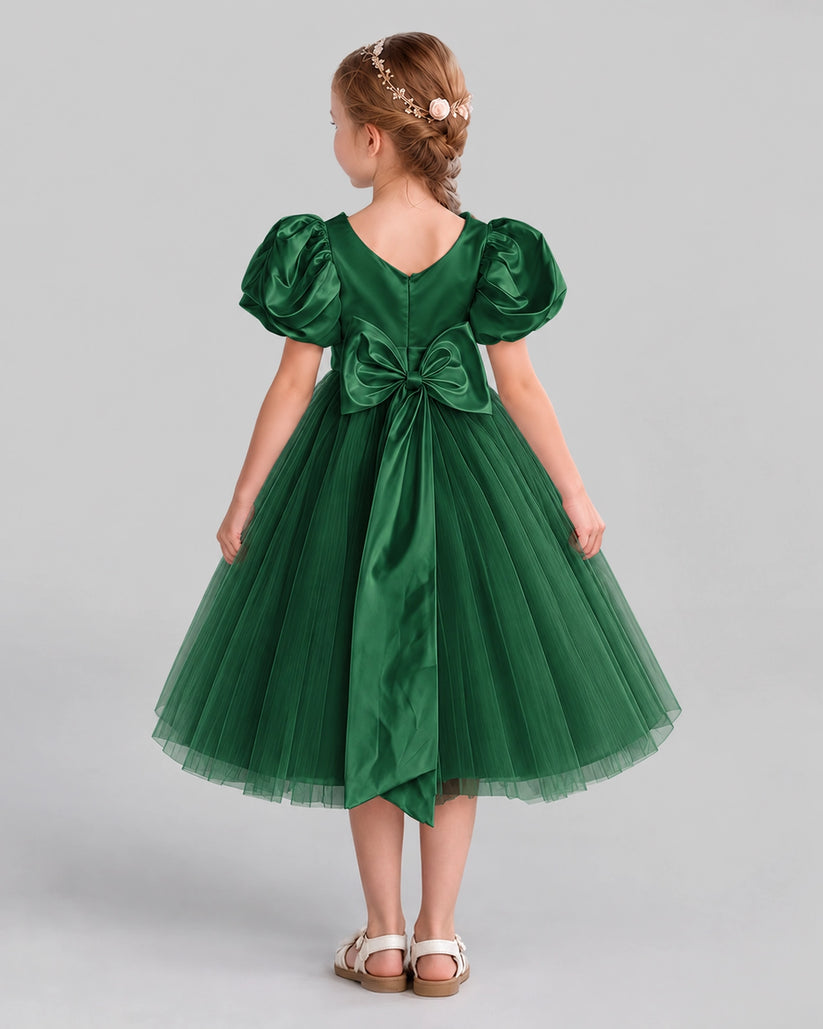 Dark Green A-line Girls Formal Dresses Back