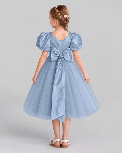 Dusty Blue A-line Girls Formal Dresses Back