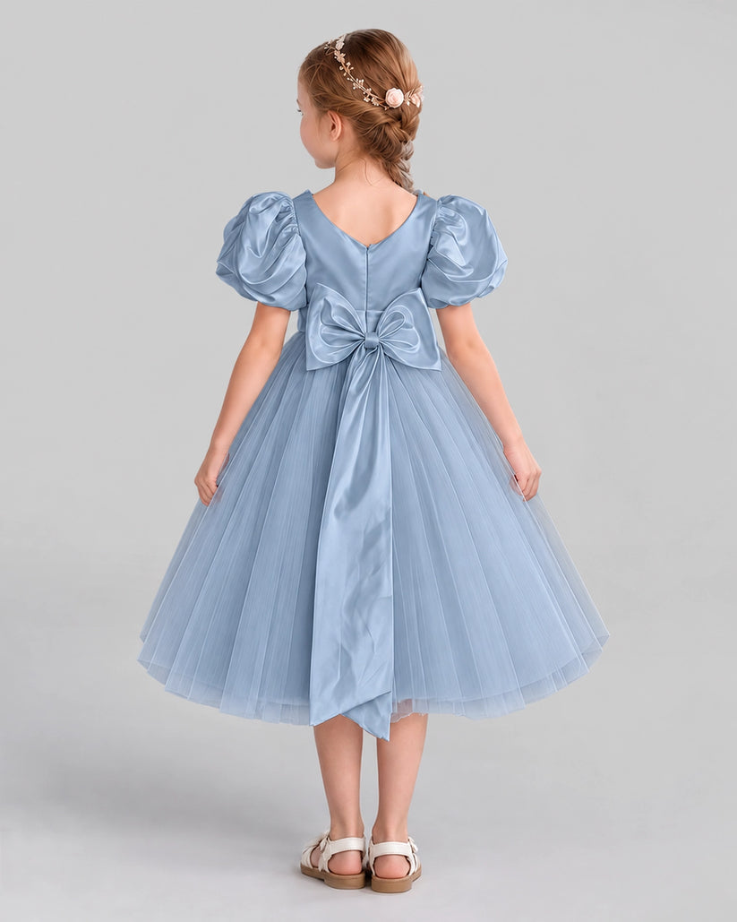 Dusty Blue A-line Girls Formal Dresses Back