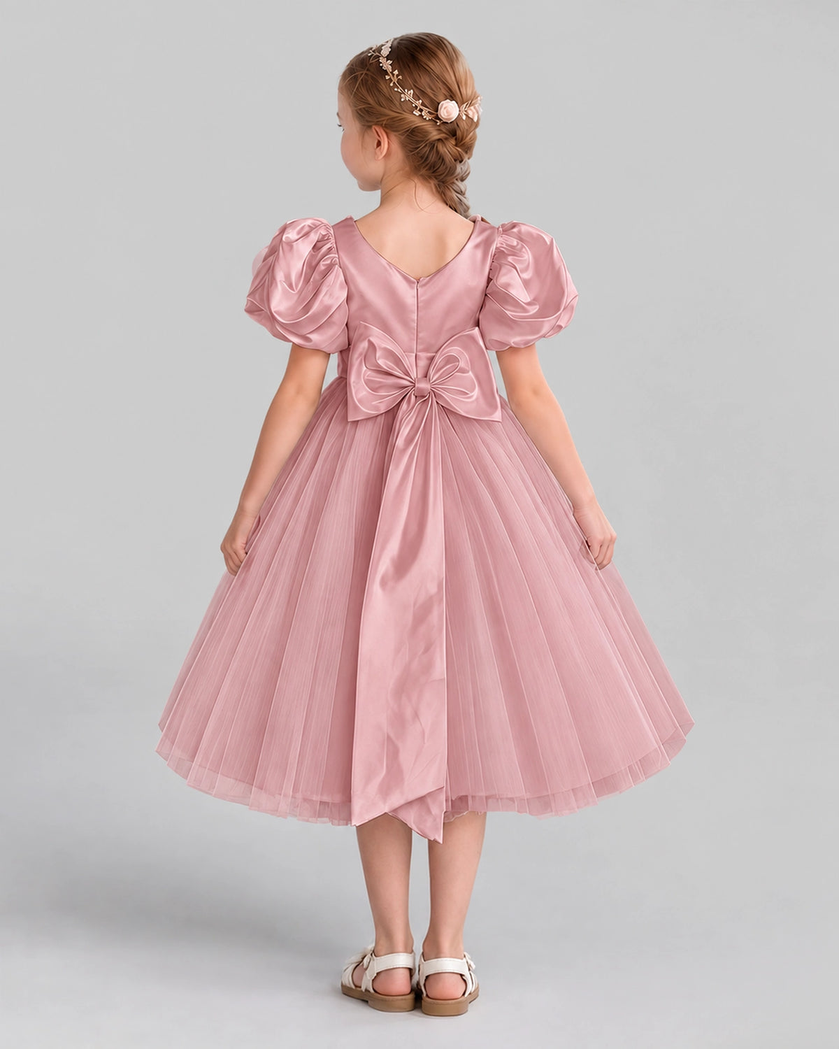 Blush Pink A-line Girls Formal Dresses Back