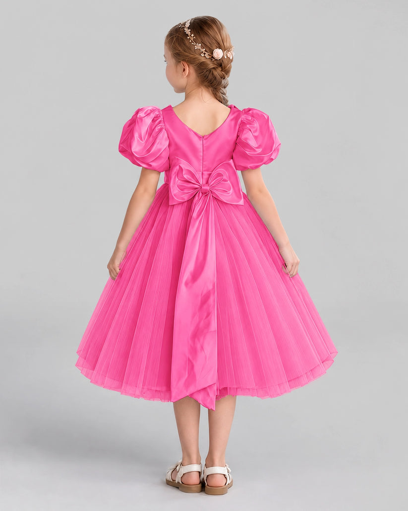 Hot Pink A-line Girls Formal Dresses Back
