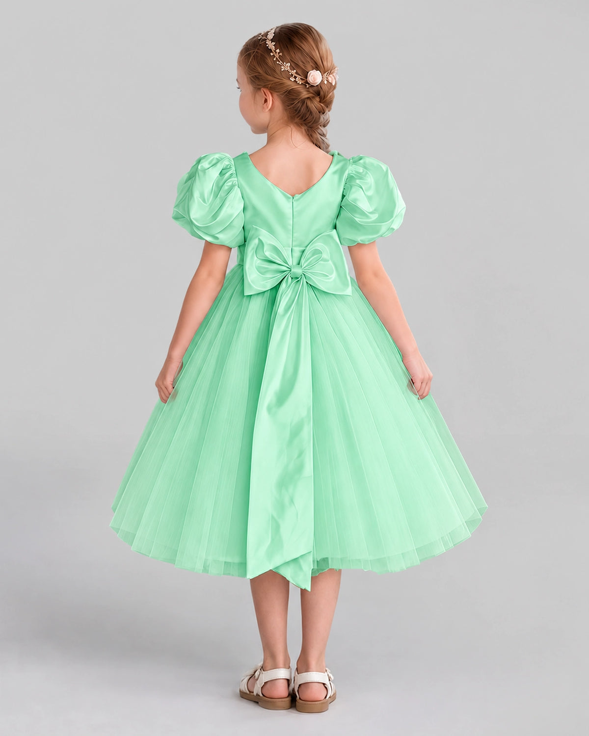 Mint Green A-line Girls Formal Dresses Back