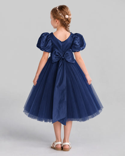 Navy Blue A-line Girls Formal Dresses Back