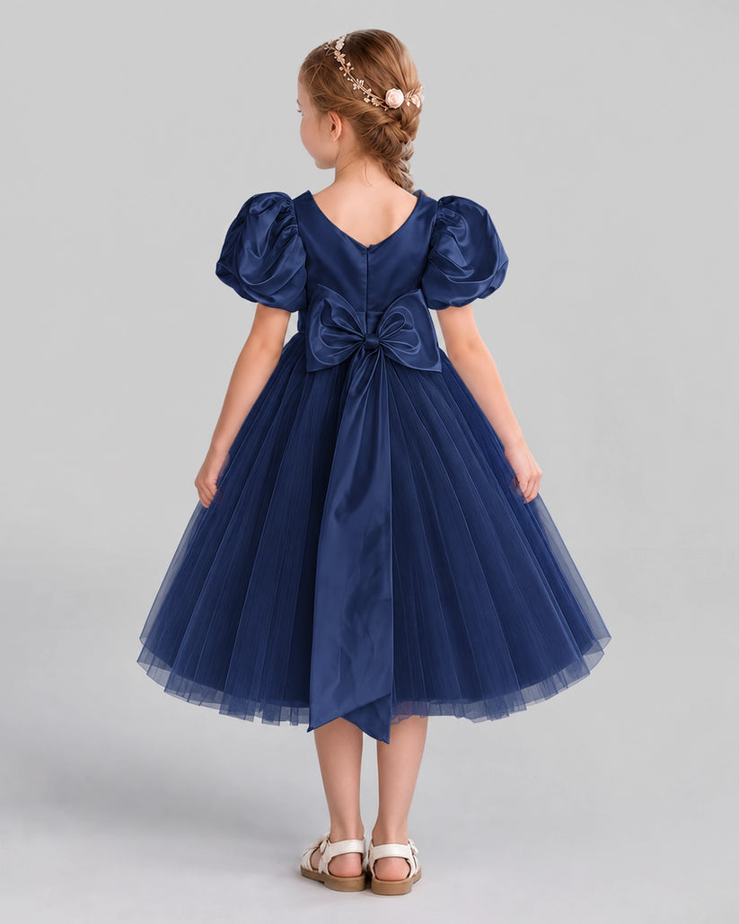 Navy Blue A-line Girls Formal Dresses Back