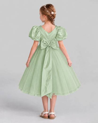 Sage Green A-line Girls Formal Dresses Back