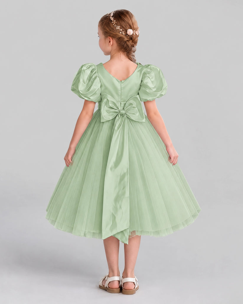 Sage Green A-line Girls Formal Dresses Back