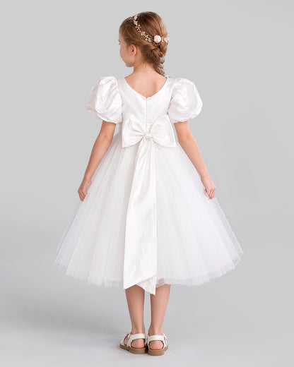 White A-line Girls Formal Dresses Back