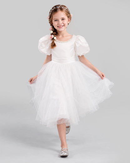 White A-line Girls Formal Dresses Pose