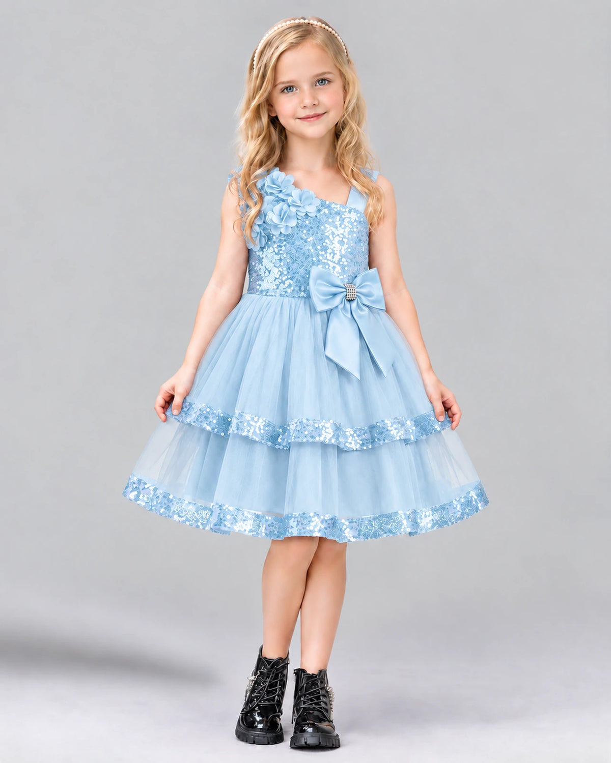 Baby Blue A-line Girls Formal Dress Front
