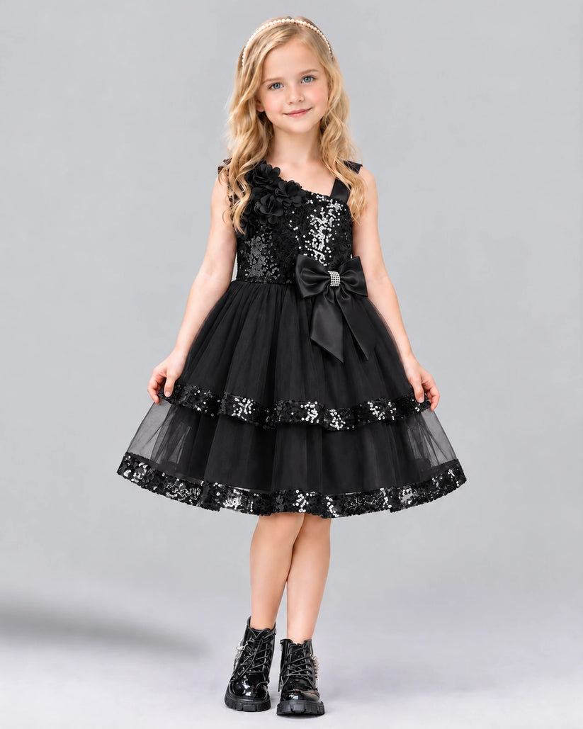 Black A-line Girls Formal Dress Front