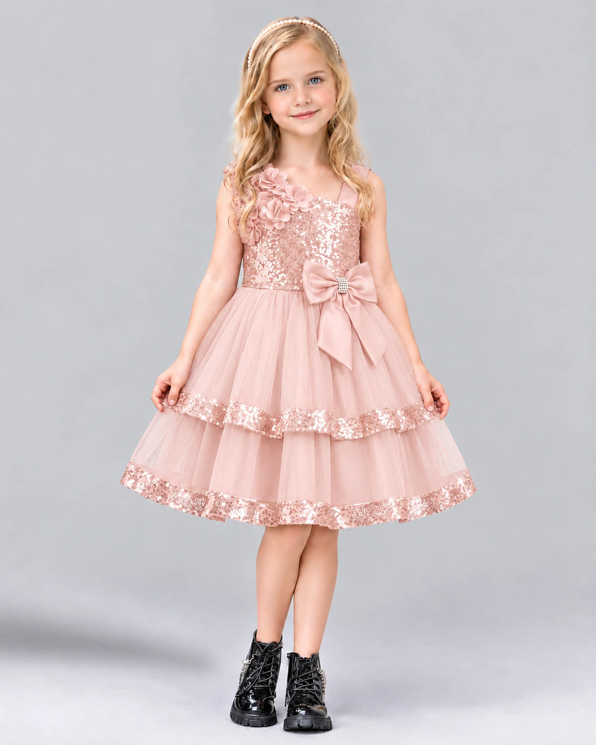 Blush Pink A-line Girls Formal Dress Front