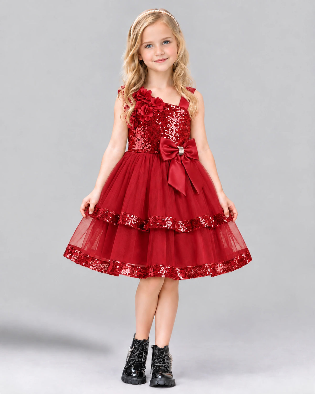 Burgundy A-line Girls Formal Dress Front