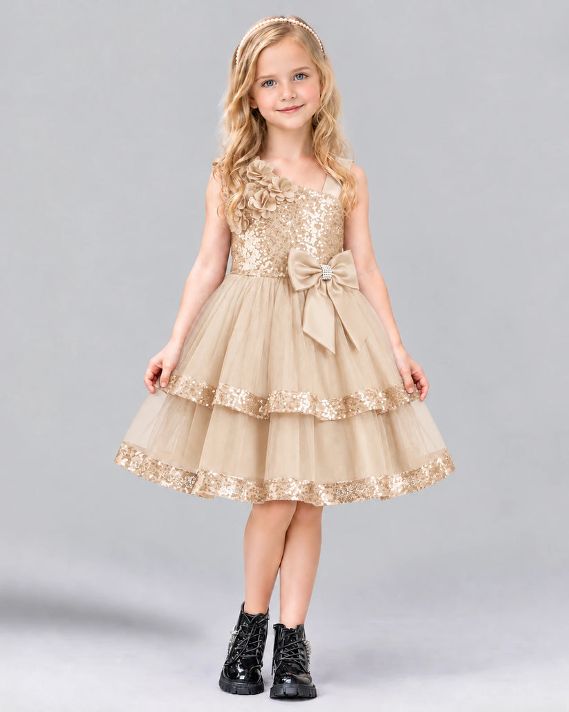 Champagne A-line Girls Formal Dress Front