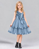 Dusty Blue A-line Girls Formal Dress Front
