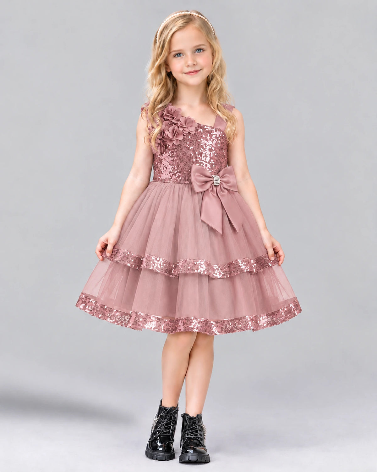Dusty Rose A-line Girls Formal Dress Front