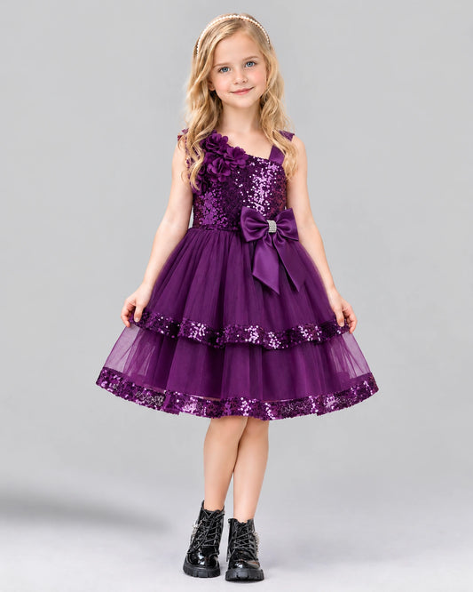 Grape A-line Girls Formal Dress Front
