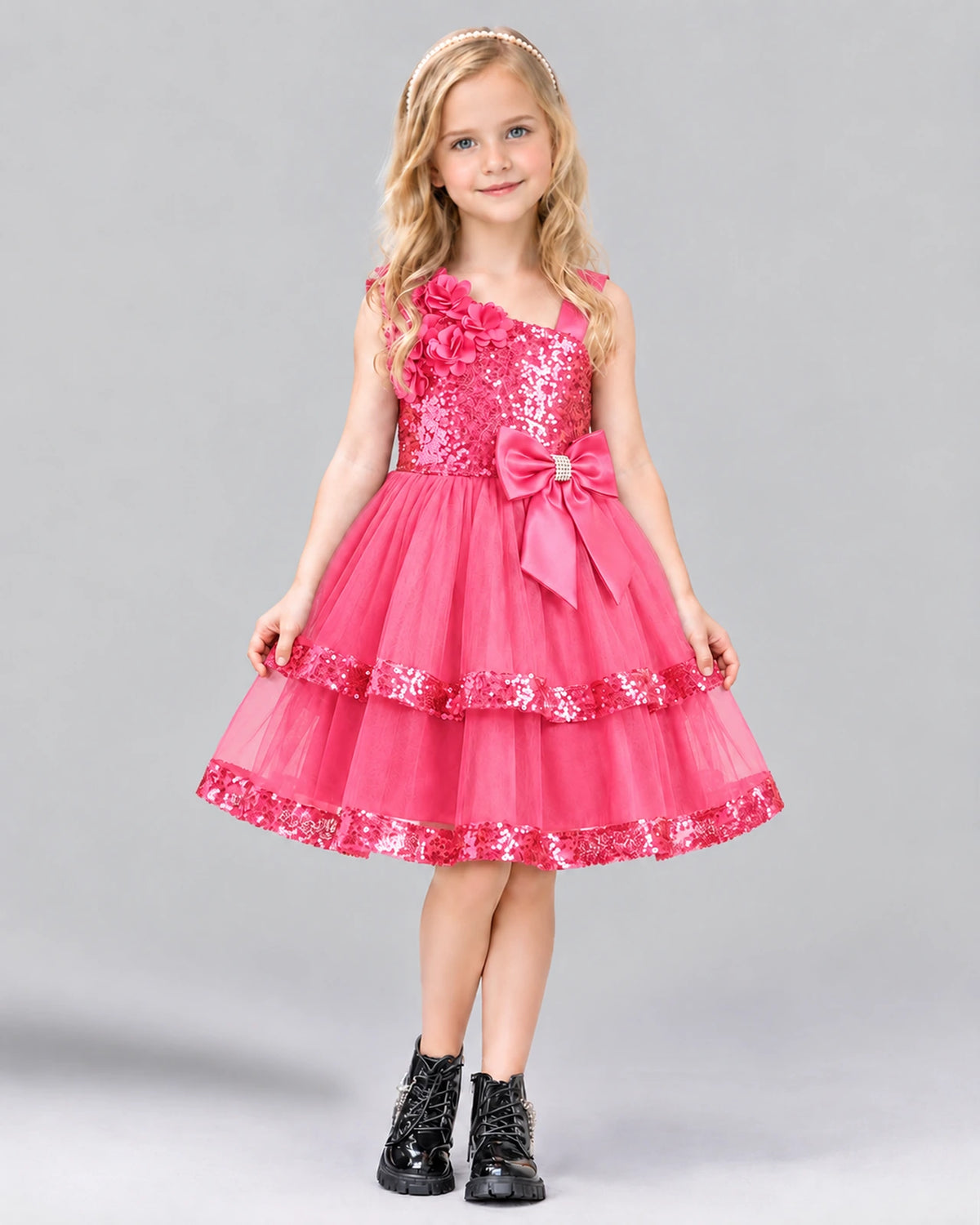 Hot Pink A-line Girls Formal Dress Front