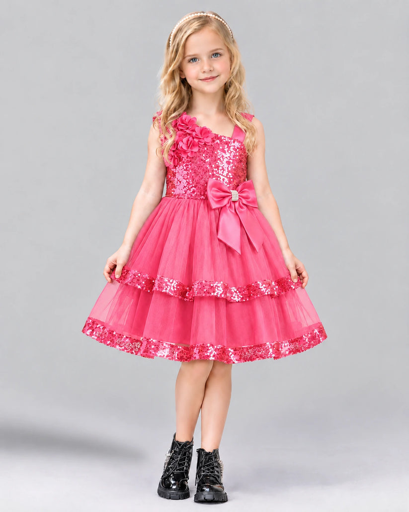 Hot Pink A-line Girls Formal Dress Front