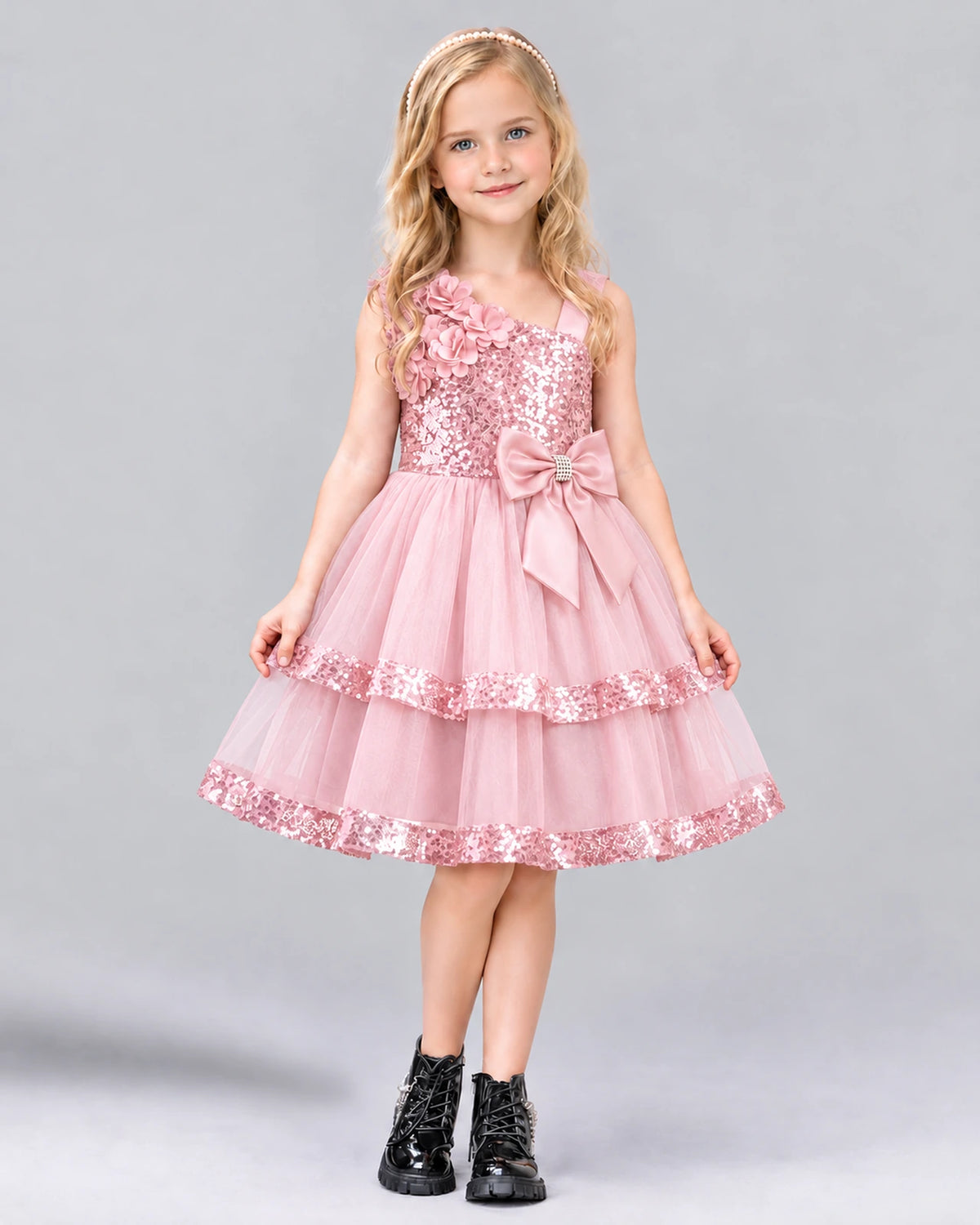 Pink A-line Girls Formal Dress Front