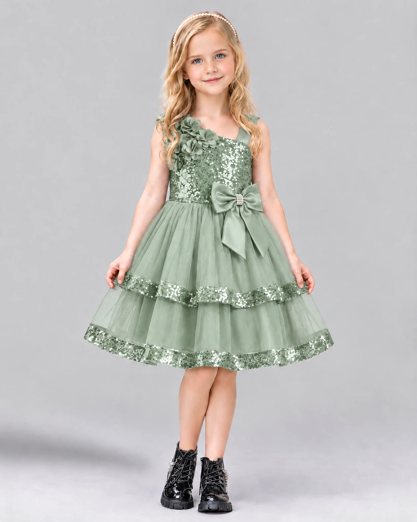 Sage Green A-line Girls Formal Dress Front