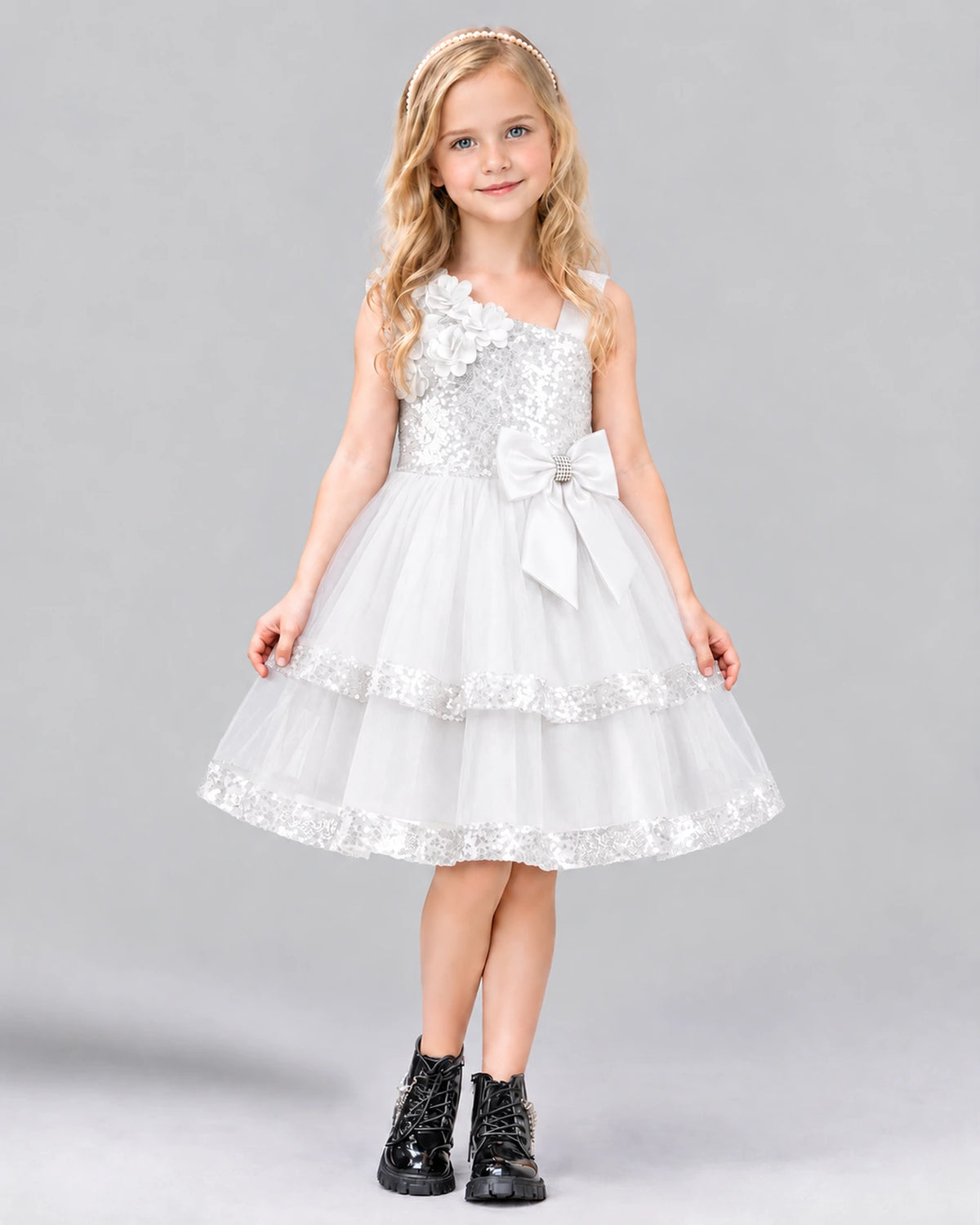 White A-line Girls Formal Dress Front