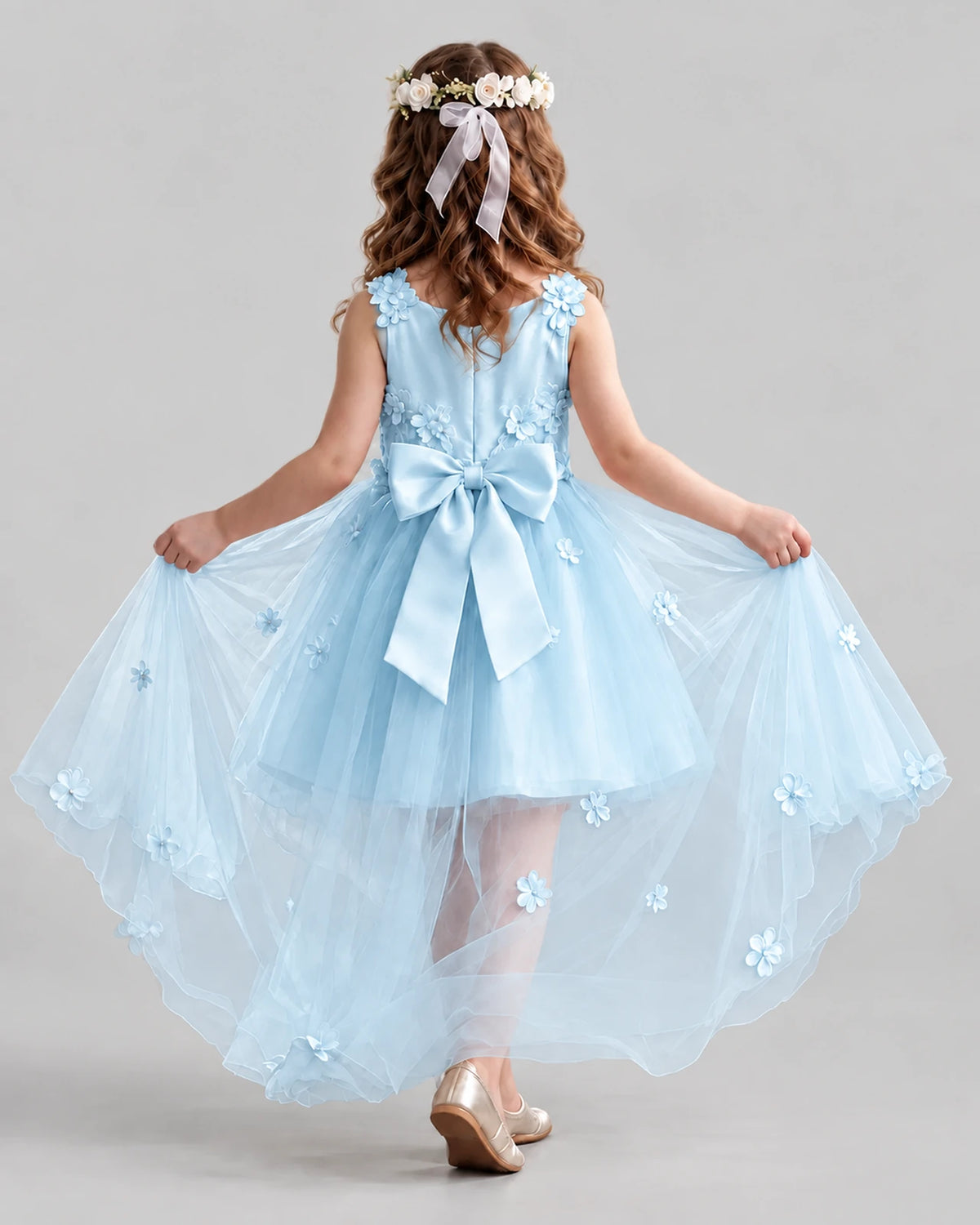 Baby Blue Ball Gown Flower Girl Dresses Back