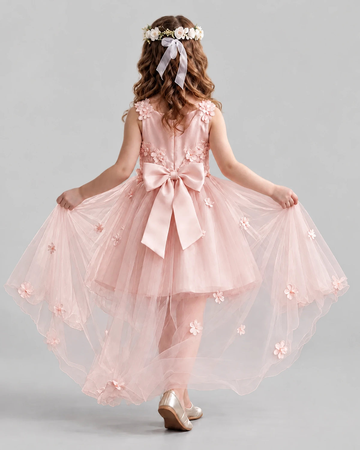 Blush Pink Ball Gown Flower Girl Dresses Back