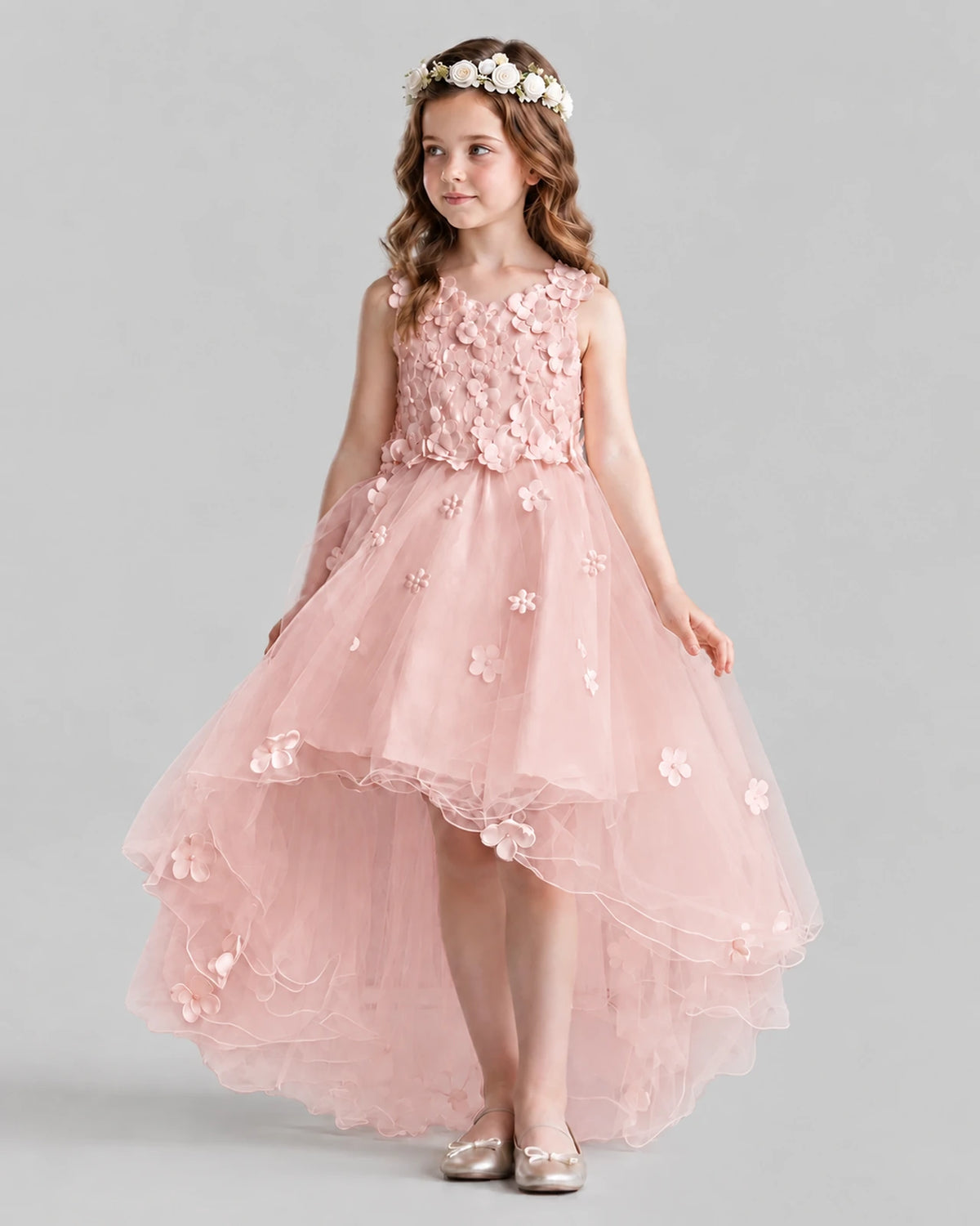 Blush Pink Ball Gown Flower Girl Dresses Pose