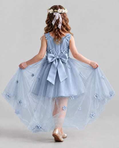 Dusty Blue Ball Gown Flower Girl Dresses Back