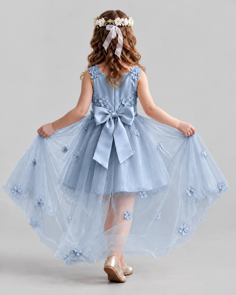 Dusty Blue Ball Gown Flower Girl Dresses Back