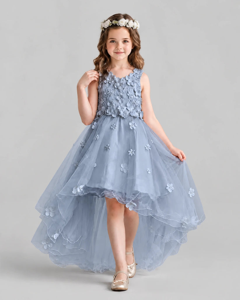 Dusty Blue Ball Gown Flower Girl Dresses Front