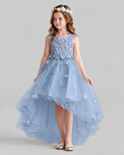 Dusty Blue Ball Gown Flower Girl Dresses Pose