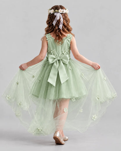 Sage Green Ball Gown Flower Girl Dresses Back