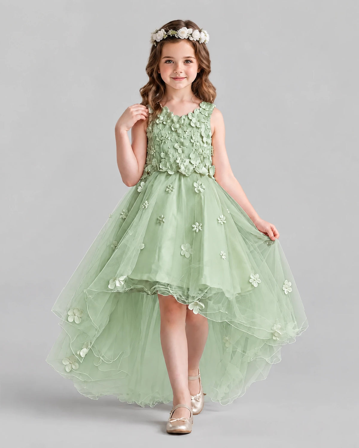 Sage Green Ball Gown Flower Girl Dresses Front