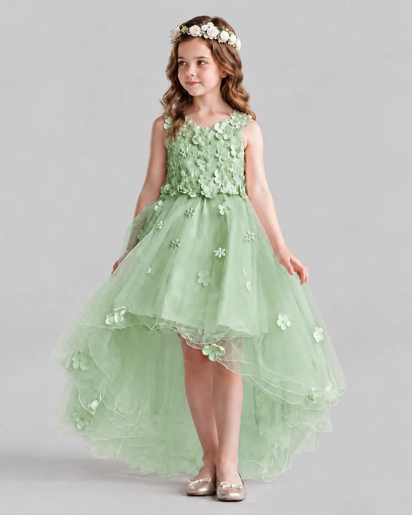 Sage Green Ball Gown Flower Girl Dresses Pose