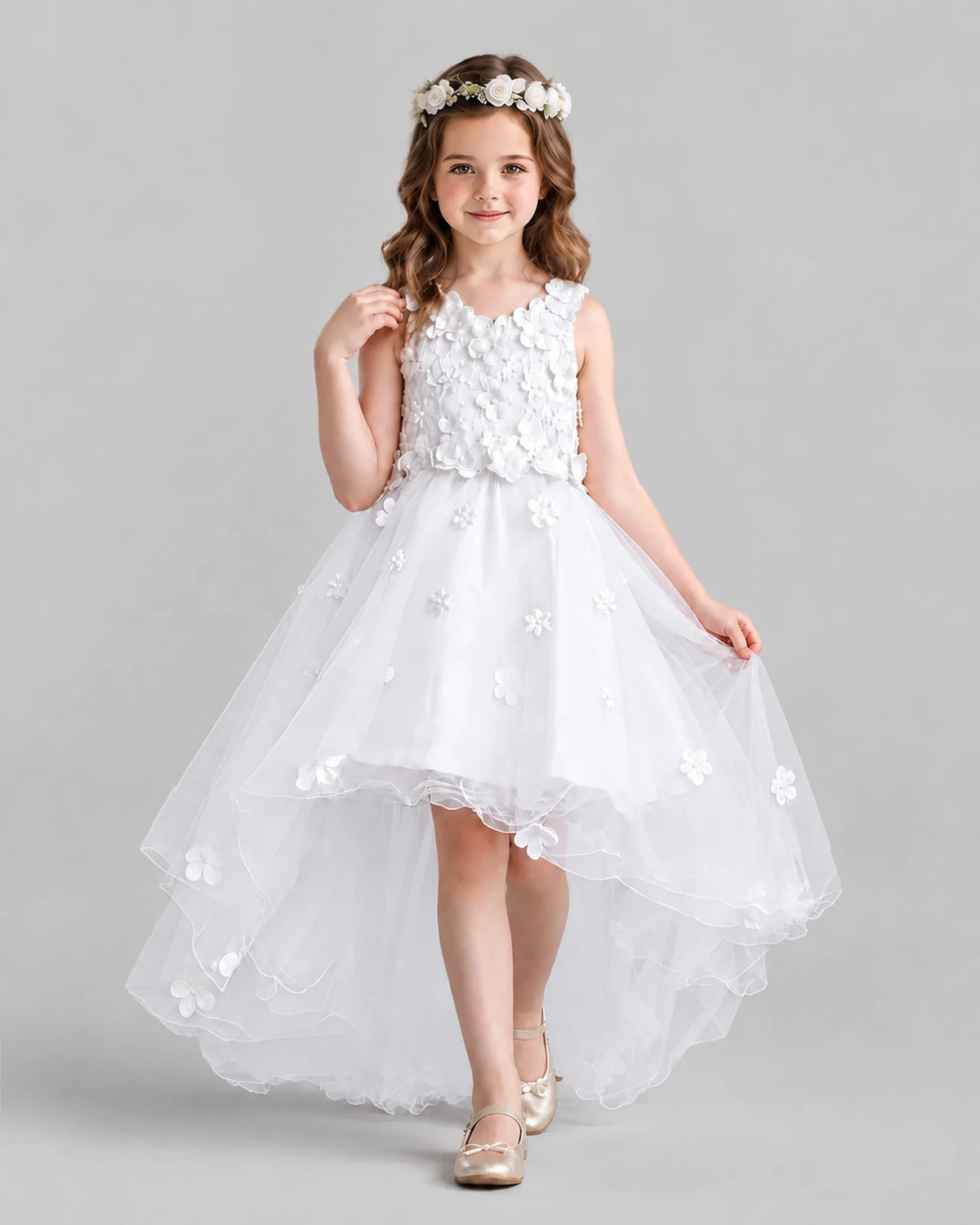 White Ball Gown Flower Girl Dresses Front